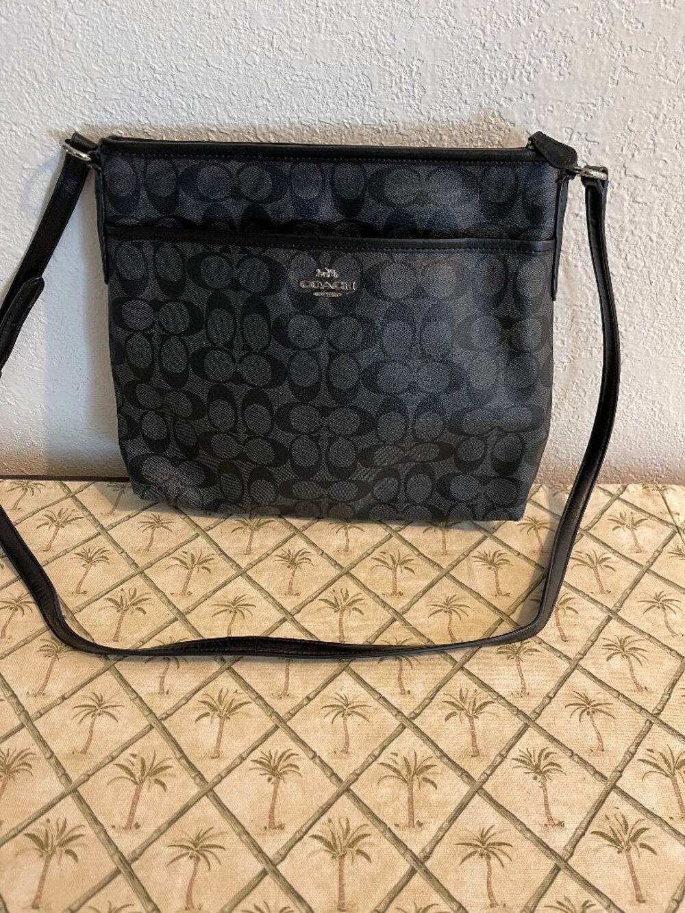 Coach F58285 Outline Signature File Bag Crossbody Black Smoke